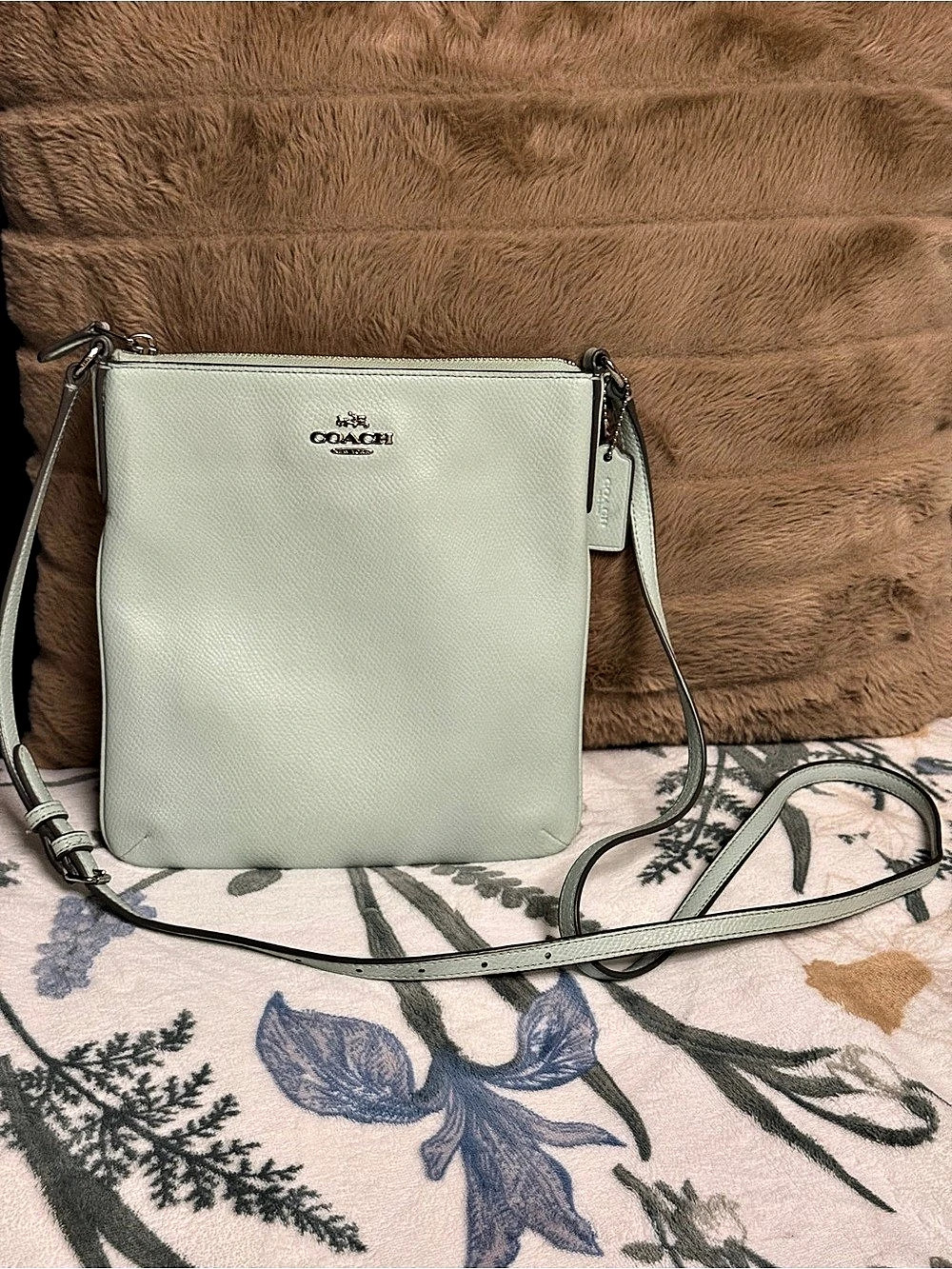 Coach Mint Green Leather Zip Top File Bag Crossbody